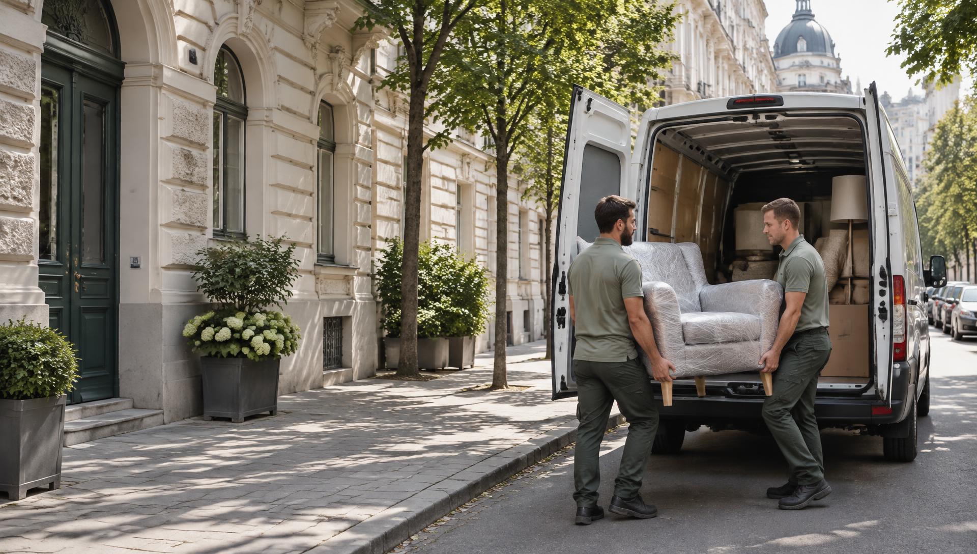 Symbolbild: Möbel werden sorgfältig in einen Transporter an einer Wiener Wohnstraße geladen